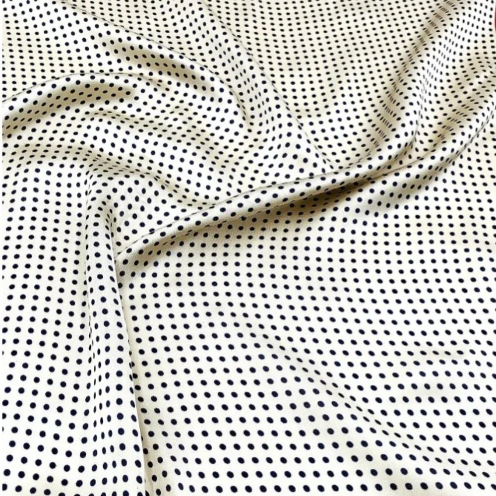Polka Dot Satin Bandana Scarf Beige Black Silk Feel Neck Hair Scarf Square Wrap